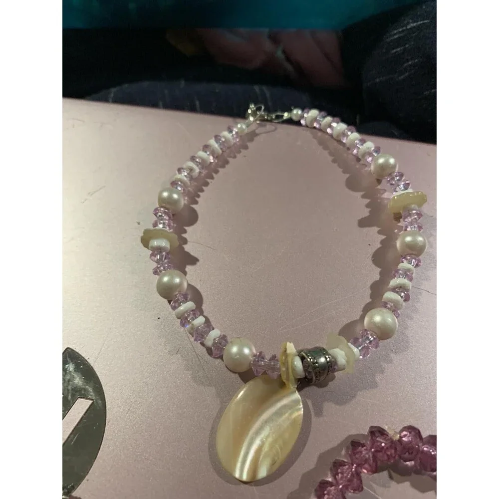 Handmade Beaded Necklace with Pearl and Shell Pendant